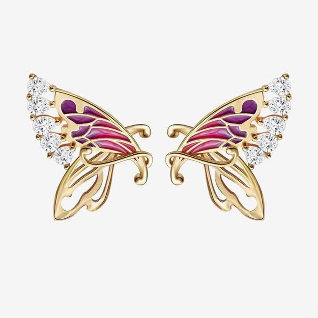 ピアス ユニセックス 蝶 バタフライ ジルコニア装飾 新中華風 エレガント ドロップピアス 通勤 オフィス カジュアル ファッション おしゃれ デザイン性