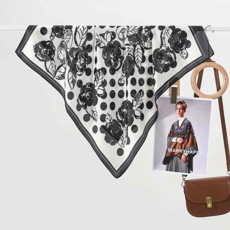 スカーフ レディース フレンチ レトロ クラシック ドット柄 シルク調 ポリエステル サテン織り 小判 正..