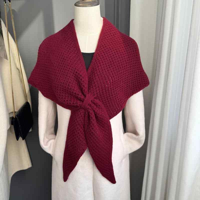 ショール レディース コーン編み 厚手 透かし編み ウール 保温 あったか 無地 大判 三角ストール エレ..