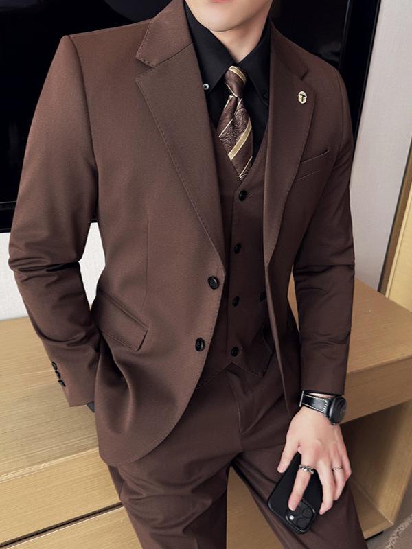 スーツ メンズ 男性用 春秋 シングルボタン 二つボタン ウール混紡 スリムフィット ビジネス フォーマル スリーピース セットアップ 礼服 結婚式 パーティー 通勤