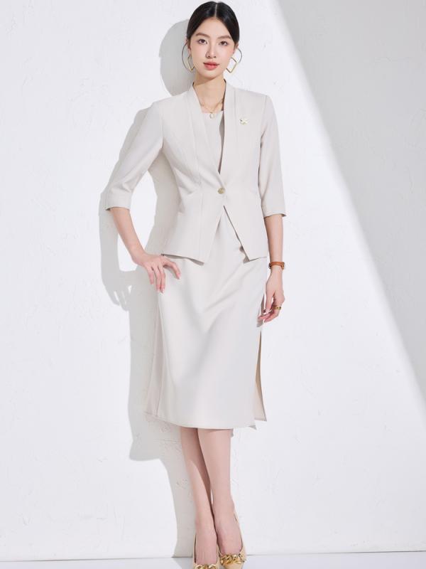 セットアップ レディース 春秋 ビジネス オフィス 通勤 七分袖 ジャケット パンツ ワンピース 2点セット エレガント
