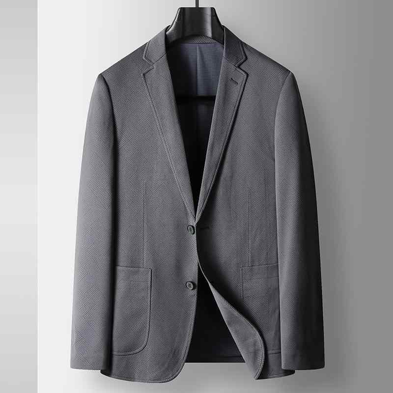 ジャケット メンズ 男性用 ノーアイロン 耐摩耗 防風 春秋 ビジネス カジュアル 軽量 高級感 ポリエステル混紡 シングルブレスト 無地 グレー ブレザー アウター