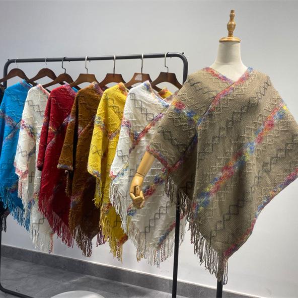 ショール レディース 民族風 エスニック レトロ フリンジ ポンチョ ケープ 羽織り アウター 秋冬 春 ファッション 旅行 観光 防寒 冷房対策 おしゃれ 多色展開