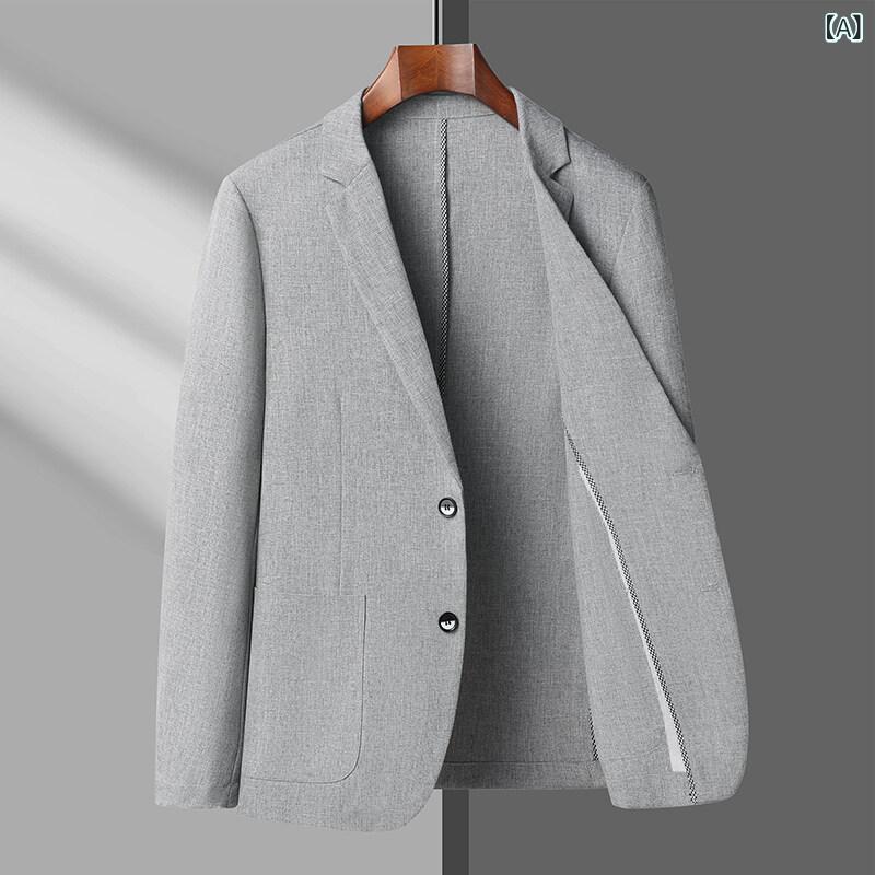 テーラードジャケット メンズ 形態安定 ストレッチ 軽量 薄手 高級感 ビジネス カジュアル シングルボタン 無地 春夏 大人向け ポリエステル混紡