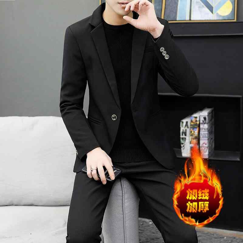 スーツ メンズ セットアップ 裏起毛 厚手 保温 秋冬 韓国風 スリムフィット テーラードジャケット パンツ 2点セット ビジネスカジュアル 通勤 フォーマル 無地