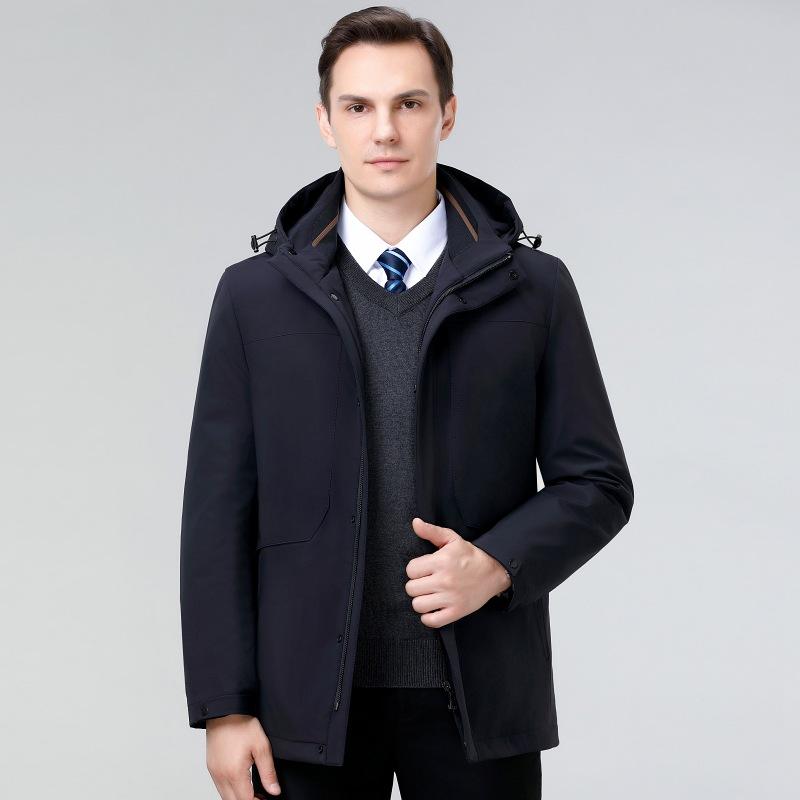 ダウンジャケット メンズ 男性用 防寒 保温 撥水 防水 防風 通気性 フード付き 取り外し可能インナーダウン ホワイトグースダウン 700フィルパワー ビジネス カジュアル ゆったり 厚手 中年向け アウター 冬