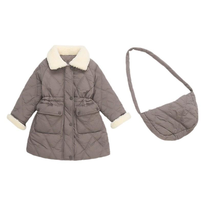 中綿コート キッズ 女の子 裏起毛 厚手 ロング丈 丸襟 長袖 綿素材 シングルボタン 韓国ファッション 通学 防寒 普段着 3歳 8歳 冬服 アウター レッド...