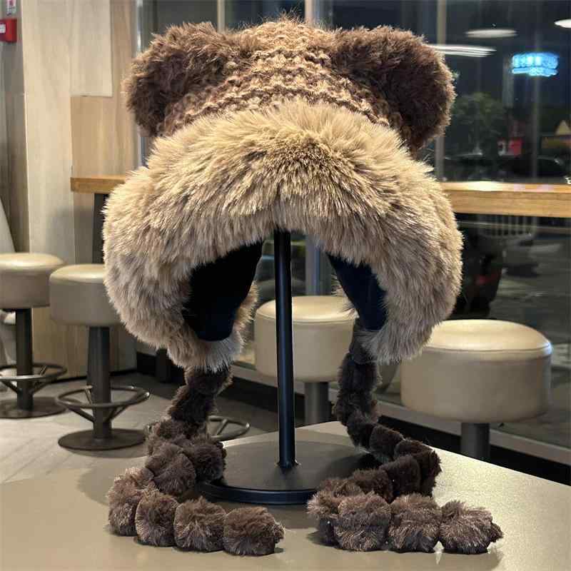帽子 レディース クマ耳 かわいい ボア 防寒 防風 小顔効果 耳当て付き 厚手 保温 ...