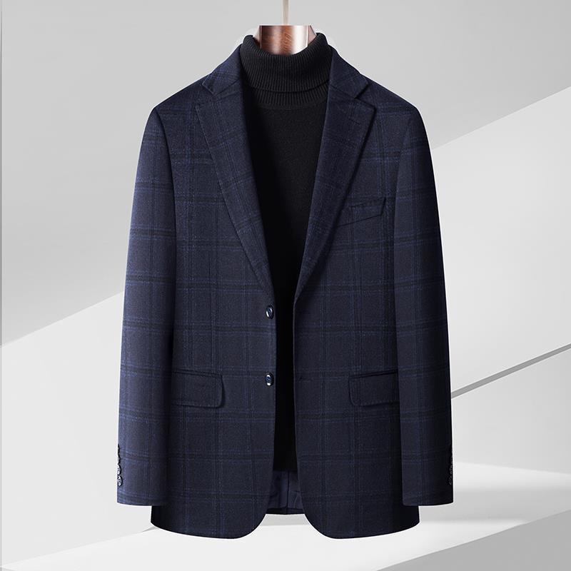 スーツ メンズ 防風 形態安定 スリムフィット 高品質 羊毛 カシミヤ シルクブレンド ビジネスシーン 通勤用 カジュアル 英国風 秋冬 高級感 シングル2つボタン テーラードジャケット ネイビー