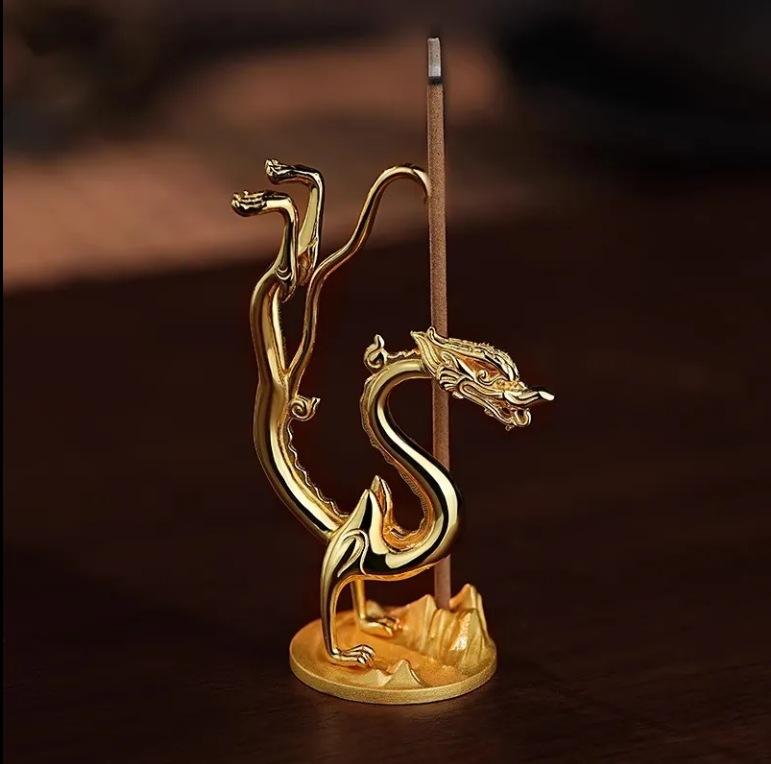 置物 昇り龍 銅製 電気メッキ加工 香立て 香炉 書斎 デスク オフィス 茶盤 インテリア 飾り 中国風 レ..