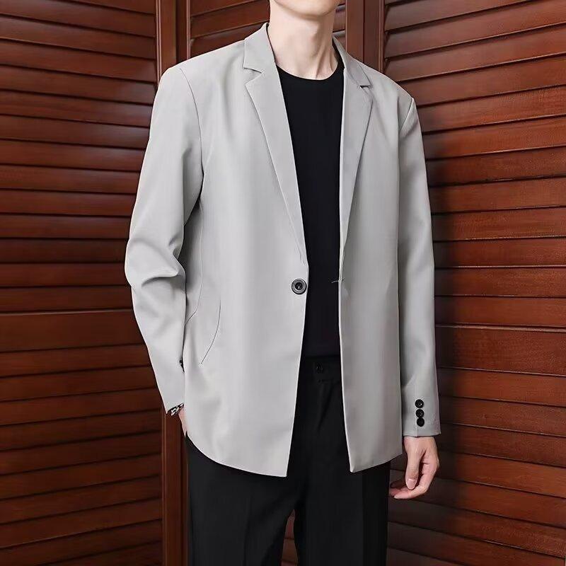 ジャケット メンズ 男女兼用 オールシーズン ゆったり ビジネスカジュアル きれいめ シンプル 無地 シングルボタン ノッチドラペル 綿混紡 ポリエステル