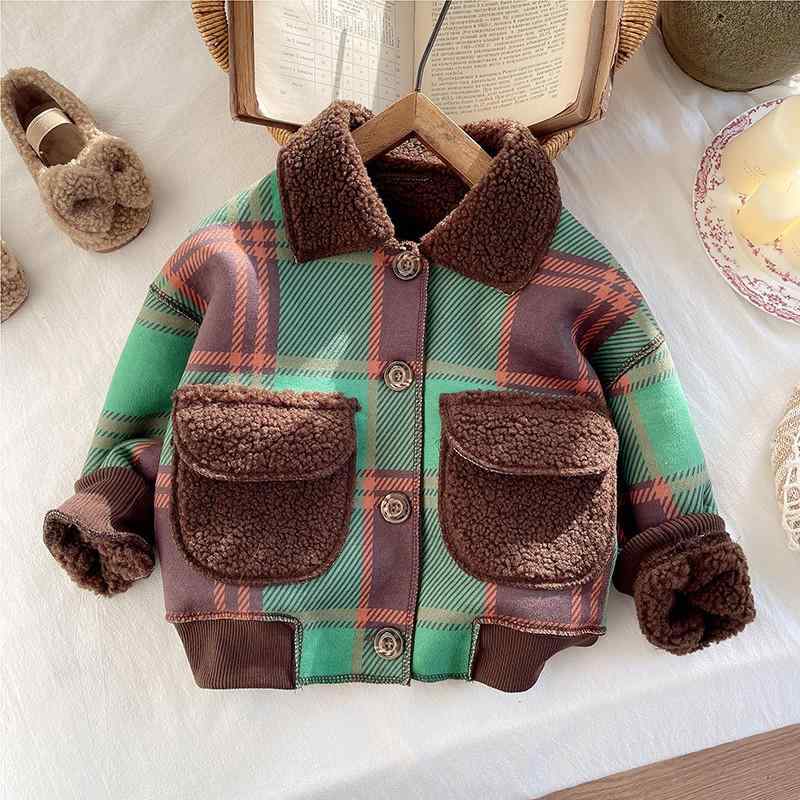 キッズ 男の子 女の子 ベビー 子供服 裏ボア 厚手 暖かい 防寒 アウター コート ジャケット チェック柄 襟付き ショート丈 カジュアル かわいい 秋冬