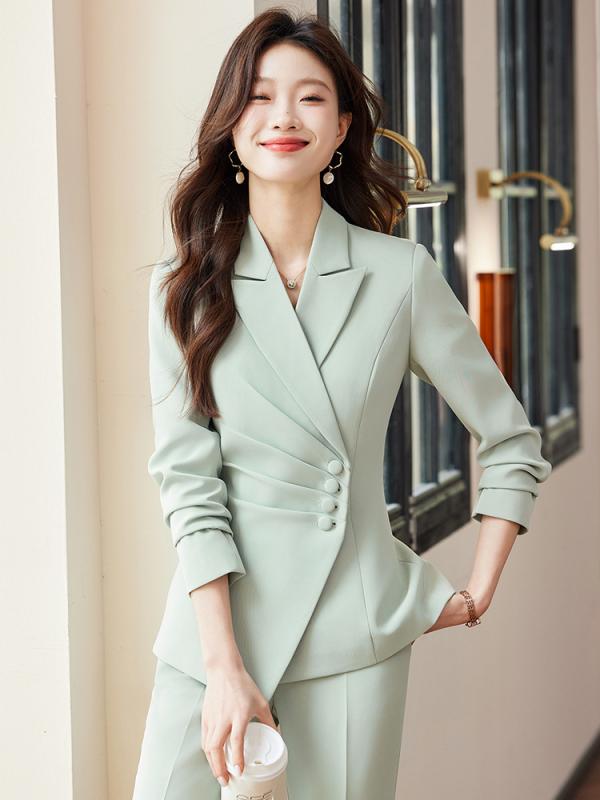スーツ セットアップ レディース 高級感 きれいめ 上品 洗練された 春夏 韓国風 小柄向け 通勤 オフィスカジュアル ジャケット パンツ ロング丈 伸縮性