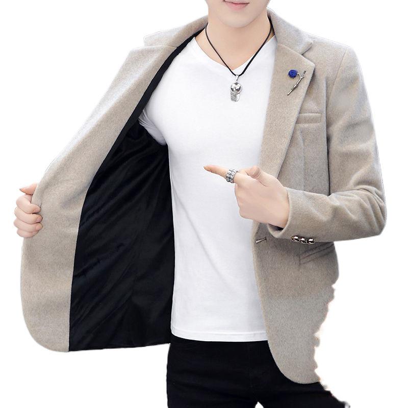 ジャケット メンズ 男性 裏起毛 厚手 暖かい 防寒 メルトン調 ウールブレンド スリムフィット 細身 一つボタン シングルブレスト ノッチドラペル 韓国風 カジュアル ビジネス オフィス 通勤 秋冬 アウター 上着