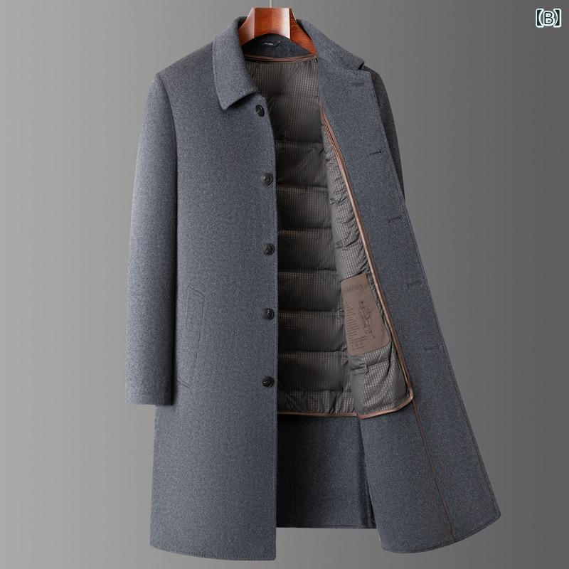 コート メンズ 男性用 防寒 保温 取り外し可能ライナー シワになりにくい 高級感 上質 ダブルフェイス カシミヤ ウールメルトン 厚手 通勤 ビジネス 紳士 定番 ミドル丈 ロング丈 秋冬
