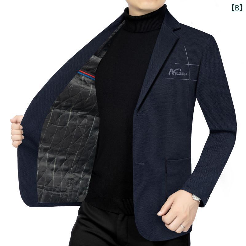 ジャケット メンズ ミドルエイジ 秋冬 綿入り 厚手 防寒保温 ポリエステル スリムフィット カジュアル 英字柄 テーラードカラー シングルブレスト 2つボタン 長袖 通気性 ノーアイロン ビジネス 紳士 通勤 普段使い