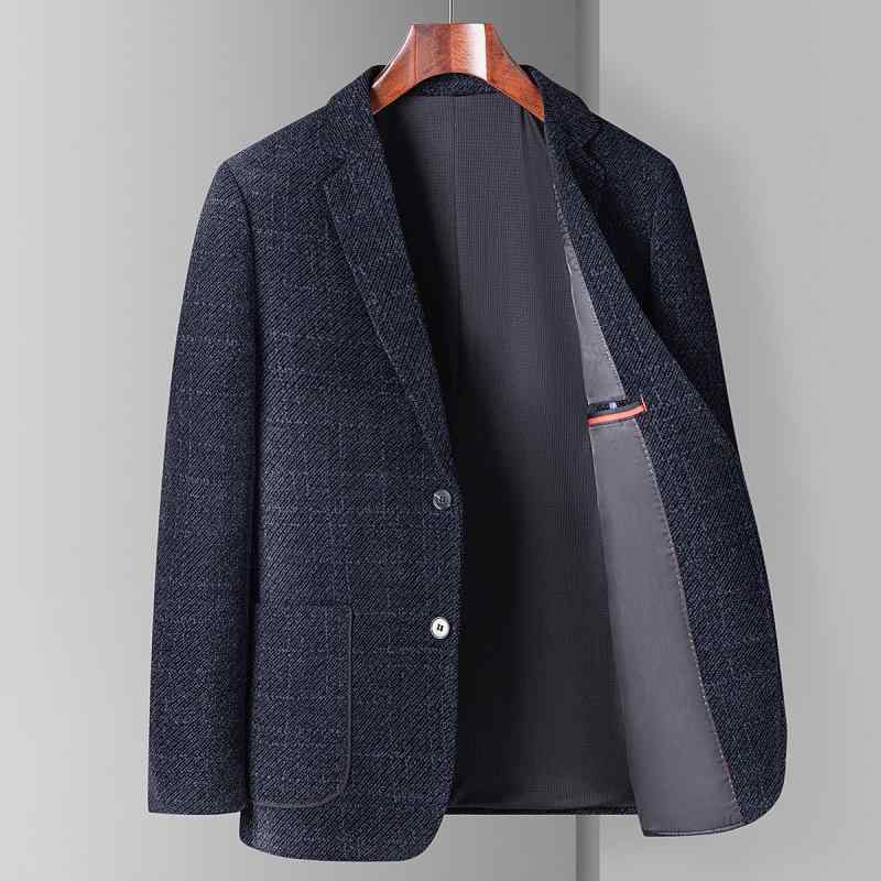 ジャケット メンズ 厚手 高級感 中高年向け 秋冬用 カジュアル ビジネス オフィス ブレザー 二つボタン ダブルブレスト ノッチドラペル 総毛芯仕立て