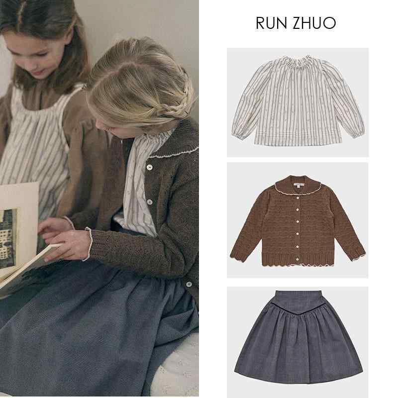 キッズ 女の子 綿100% 肌に優しい A類安全基準 北欧風 おしゃれ かわいい ストライプ 長袖シャツ カーディガン スカート 3点セット 春秋 普段着 カジュアル セットアップ