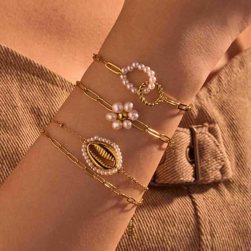 ブレスレット レディース フレンチレトロ 軽やかな高級感 ステンレス パール フラワー サークル 通勤 ..