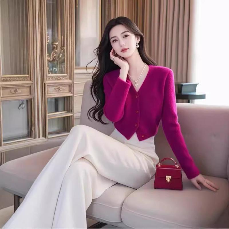 パンツセットアップ レディース 秋冬 高級感 エレガント 上品 きれいめ ローズレッド ニットセーター 長袖 切り替え ロングパンツ 通勤 オフィス カジュアル 2点セット