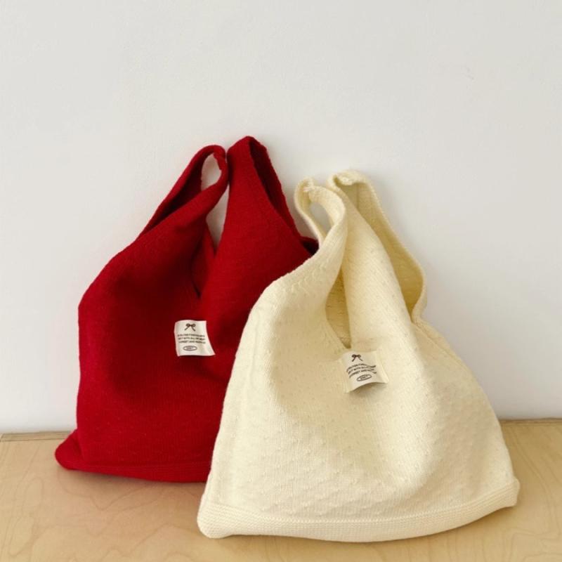 トートバッグ レディース ニット シンプル 小型 手提げ 学生 ポリエステル素材 軽量 多収納 韓国風 上品 高見え 通勤 通学 お出かけ 普段使い オープン開閉 ステッチデザイン 肩掛け 手持ち