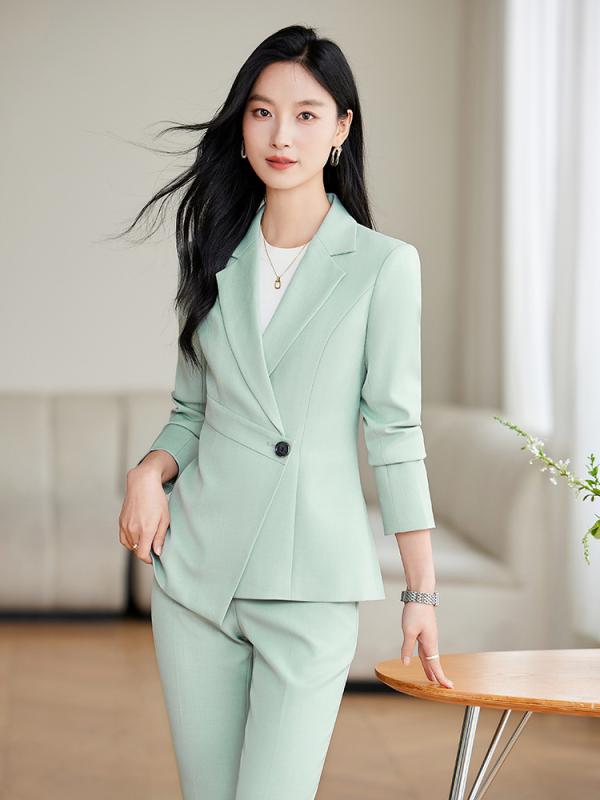 ジャケット レディース ストレッチ シェニール素材 長袖 ロングパンツ セットアップ オフィス 通勤 ビジネス カジュアル 韓国風 エレガント 上品 秋冬 ドロップショルダー ゆったり