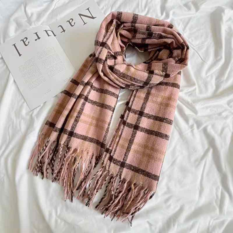 マフラー レディース 保温 防風 防寒 カシミヤタッチ 大判 ストール ショール 秋冬 チェック柄 フリンジ 韓国風 かわいい 首元あたたか 冷え対策