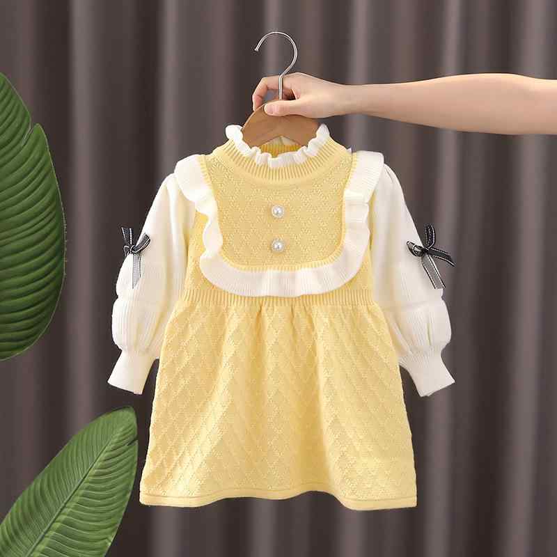 Learning Materials - キッズ ワンピース 女の子 ニット 秋冬 長袖 Aライン 韓国子供服 柔らかい かわいい おしゃれ 赤 レッド プリンセスドレス お姫様 誕生日 1歳 クリスマス お正月 フォーマル ポリエステル アクリル リボン