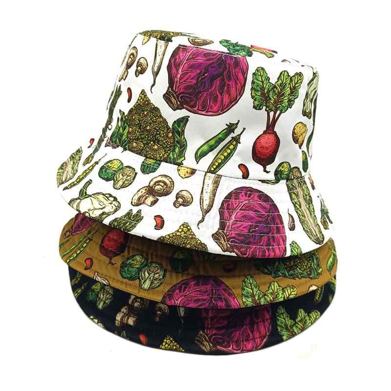 ハット メンズ レディース UVカット 紫外線対策 リバーシブル 短つば 野菜柄 プリント オールシーズン ..
