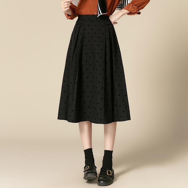 プリーツスカート レディース 女性用 ハイウエスト ミディ丈 秋冬 Aラインスカート きれいめ 上品 オフィススタイル 通勤 着回し ポリエステル素材 黒 グレー