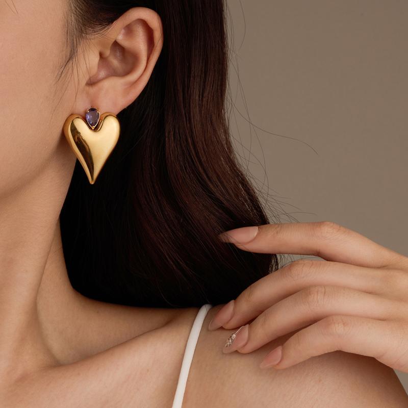 ピアス イヤリング レディース 女性用 ステンレス製 電気メッキ加工 光沢 ハートモチーフ ジルコニア ..