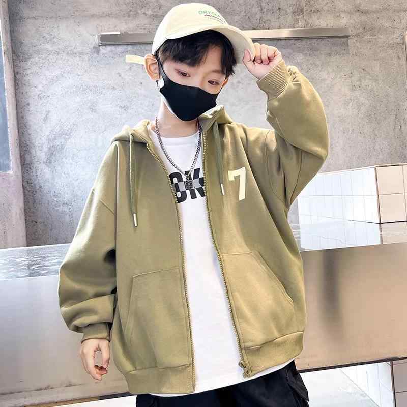 ジャケット 男の子 ジュニア 春秋 フード付き パーカー アウター スポーツウェア ジップアップ ポリエステル 柔らかい肌触り アルファベットプリント カジュアル 通学 普段着 ミドル丈