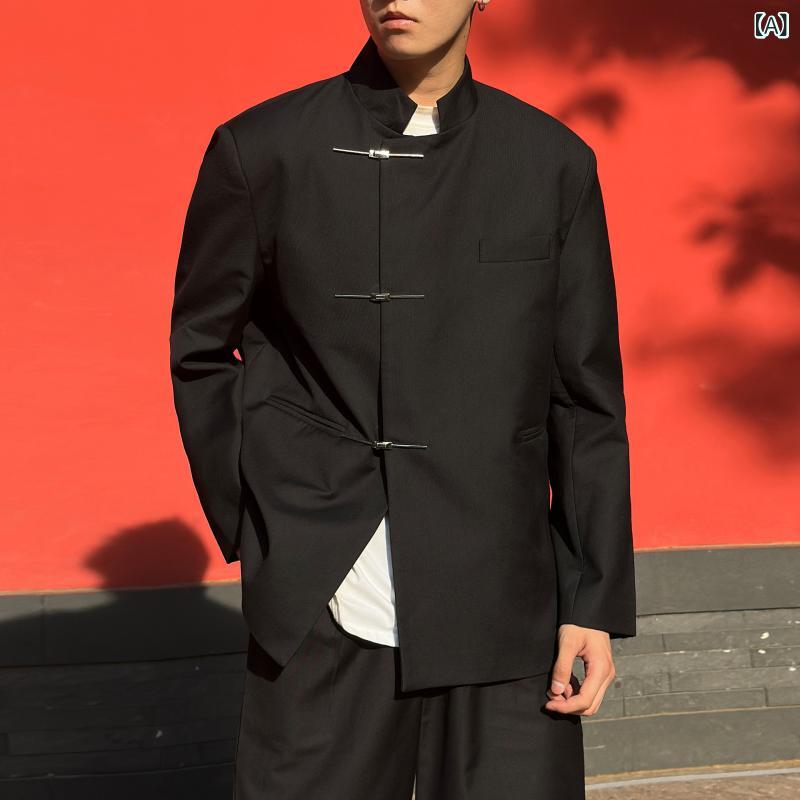 スーツ メンズ 新中国風 中山服 スタンドカラージャケット セットアップ 高級感 礼服 結婚式 披露宴 フォーマル 秋冬 ゆったり スラックス 3つボタン