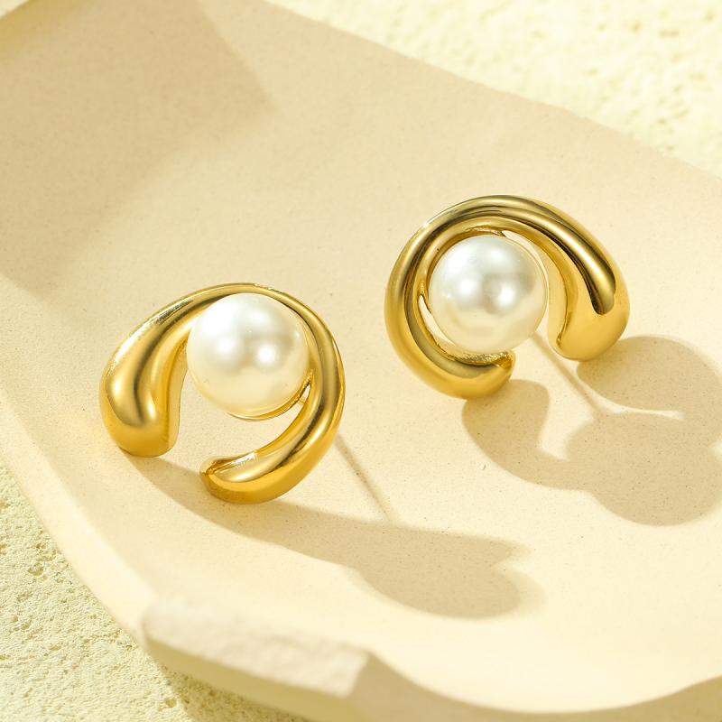 ピアス レディース ステンレス チタン鋼 サビにくい 変色しにくい 不規則 アシンメトリー C型 貝パール..