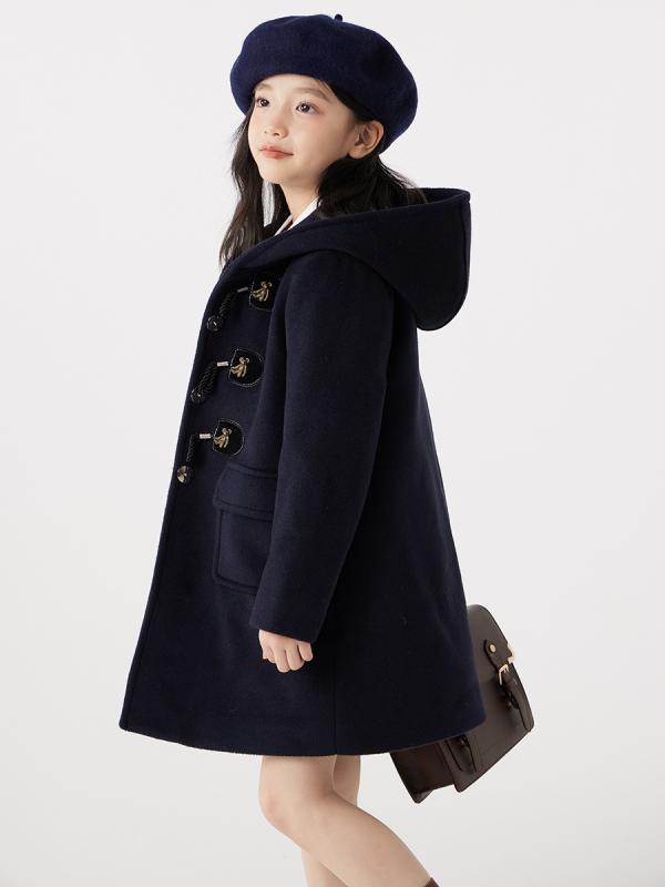 コート キッズ 女の子 ジュニア 秋冬 厚手 防寒 中綿入り ロング丈 メルトン ポリエステル テーラードカラー シングルブレスト チェック柄 カジュアル おし...