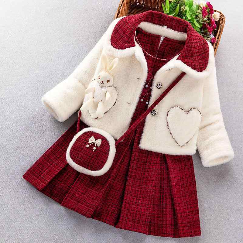 ワンピース 子供服 女の子 キッズ ベビー 裏起毛 厚手 保温 あったか 秋冬 冬物 プリンセスドレス お姫様 上品 チェック柄 かわいい おしゃれ フォーマル ツーピースセット お出かけ