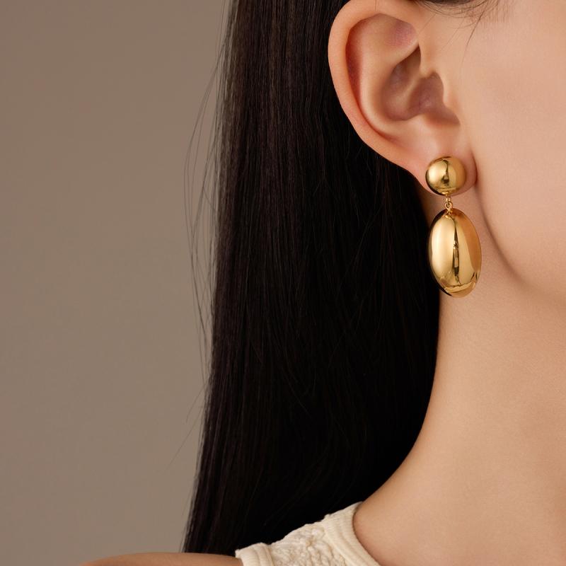 Cubic Zirconia - ピアス レディース ステンレス製 電気メッキ加工 欧米風 レトロ ボリューム感 存在感 ファッション 通勤 光沢 楕円形 ドロップ しずく型 カジュアル フォーマル 普段使い