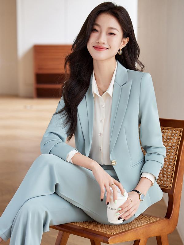 スーツ レディース 秋冬 ビジネス オフィス 通勤 就職活動 面接 フォーマル ストレッチ 長袖 エレガント セットアップ ジャケット パンツ 2点セット