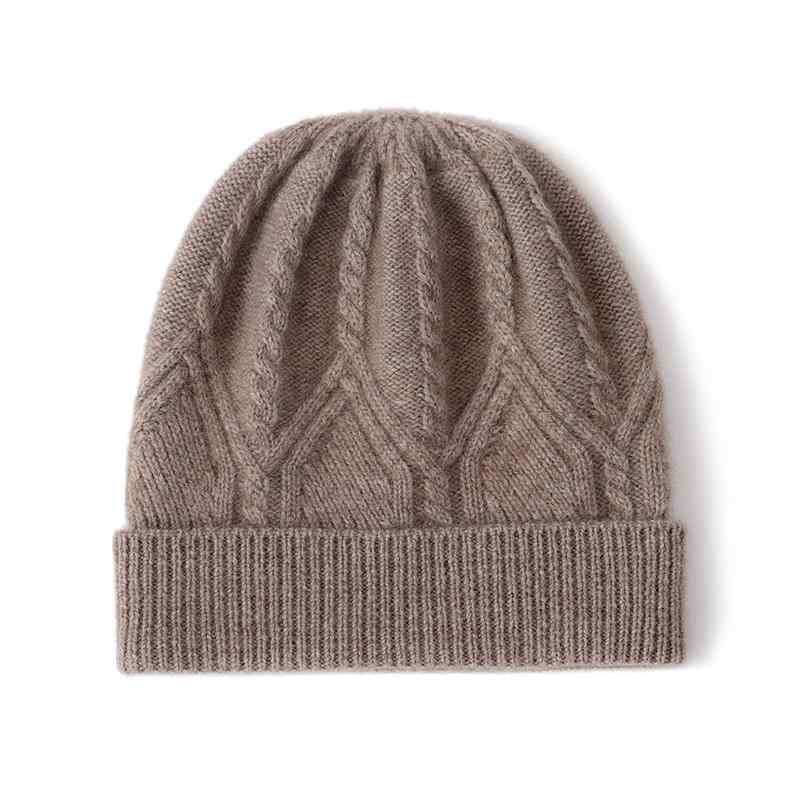 Knit Hat - 帽子 レディース カップル 秋冬 カシミヤ100% 厚手 防寒 保温 通気性 防風 耳あて付き ニット帽 ケーブル編み ジルコニア柄 ドーム型 お洒落 カジュアル 普段使い 通勤用 アウトドア