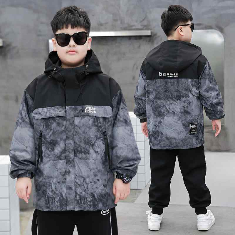 アウター 男の子 キッズ ジュニア 大きいサイズ ゆったり フード付き ジップアップ マウンテンパーカー ウィンドブレーカー 秋物 タイダイ柄 切り替え カジュ...