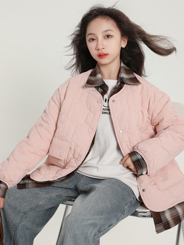 キッズ 女の子 アウター 薄手 柔らか スタンドカラー 中綿コート 秋冬 大童向け カジュアル ミドル丈 無地 ピンク ベージュ 綿素材 ジップアップ 長袖