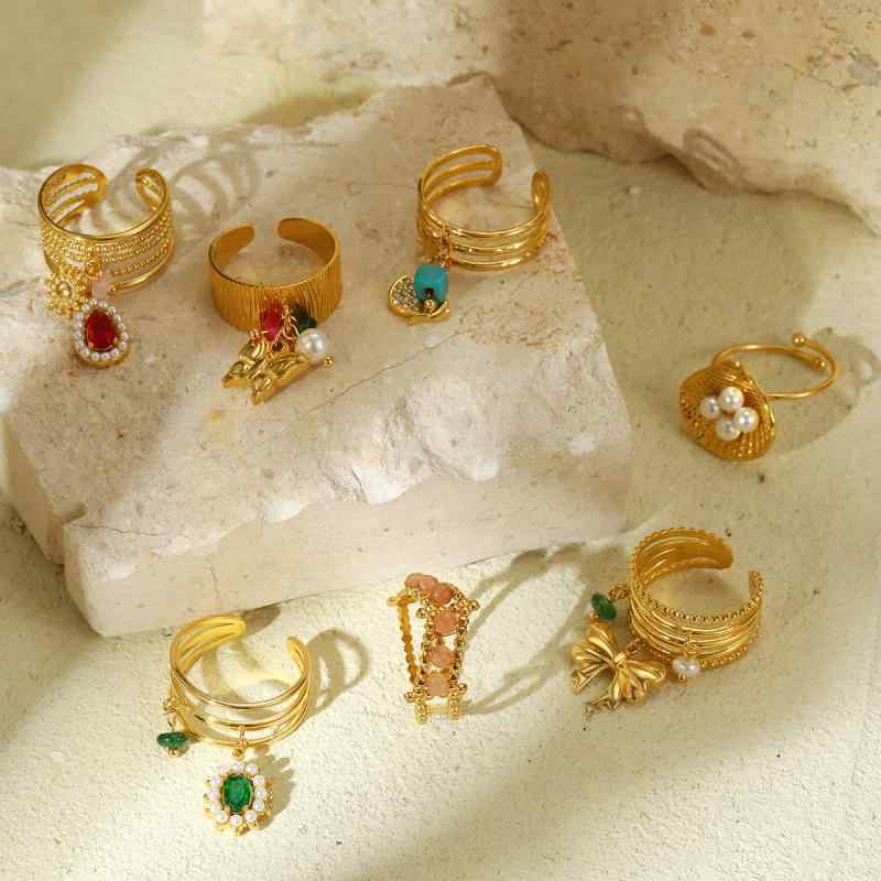 指輪 レディース 女性用 フレンチ レトロ 天然石 デザイン オープンリング サージカルステンレス パール 高級感 チタン鋼 電気メッキ加工 ファッションリング デイリーユース アクセサリー ハート