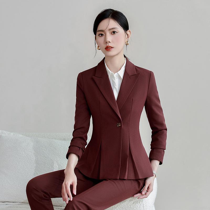 スーツ レディース 女性用 ビジネス オフィス フォーマル 通勤 秋冬 濃紺 ネイビー ホテル 受付 接客 制服 ユニフォーム セットアップ ジャケット パンツ 上品 エレガント