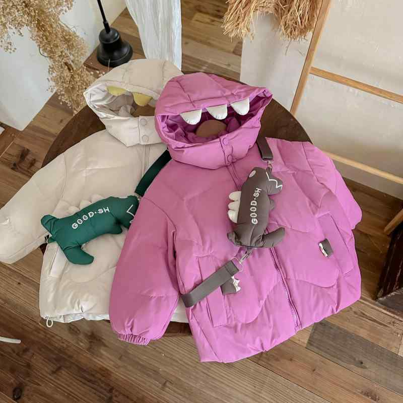 キッズ 男の子 女の子 防寒アウター 厚手 中綿入り フード付き ショート丈 かわいい 韓国風 冬物 ジップアップ コート ジャケット ポリエステル