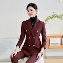 スーツ レディース 高級感 ダブルブレスト ジャケット オフィス ビジネス 通勤 事務服 シンプル エレガント セットアップ ロングパンツ ネイビー ブラック テラコッタ 豊富なサイズ展開 ポリエステル 再生繊維混紡 秋冬