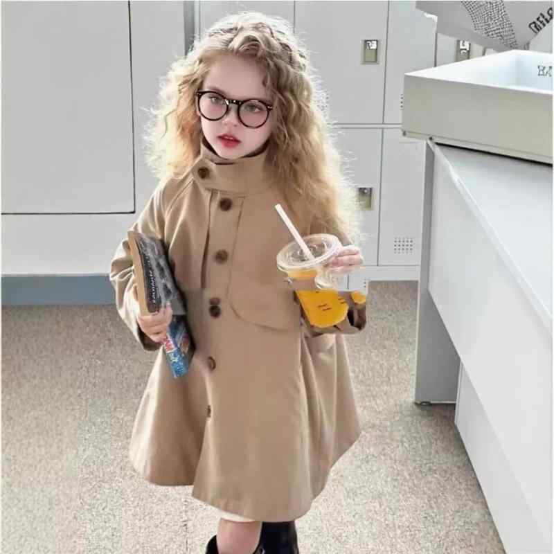 コート キッズ 女の子 トレンチコート アウター スタンドカラー 秋冬 韓国風 無地 かわいい 長袖 ミドル丈 シングルブレスト 普段着 通園 通学 おしゃれ ...