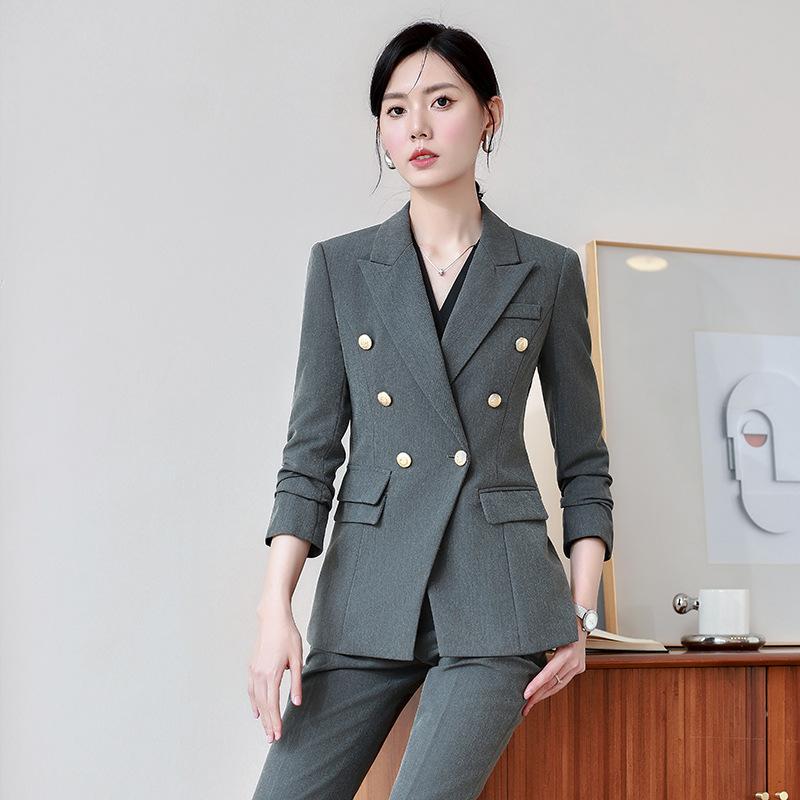 スーツセット レディース 秋冬 長袖 パンツ 上品 エレガント ポリエステル レーヨン混紡 ビジネス 面接 オフィス 制服 ユニフォーム 通勤 フォーマル 事務服