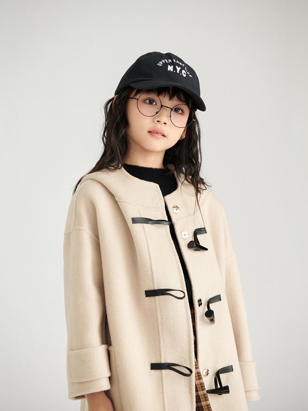 コート キッズ 男の子 女の子 ジュニア ダブルフェイス ウール 厚手 フード付き ダッフル ミドル丈 秋冬 長袖 無地 韓国風 レッド ベージュ