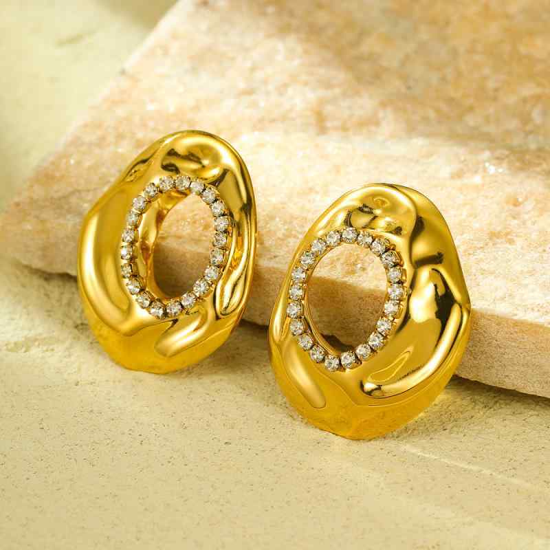 耳飾り レディース 女性用 18金 ステンレス 大ぶり 透かし細工 幾何学模様 ジルコニア スタッドタイプ ..