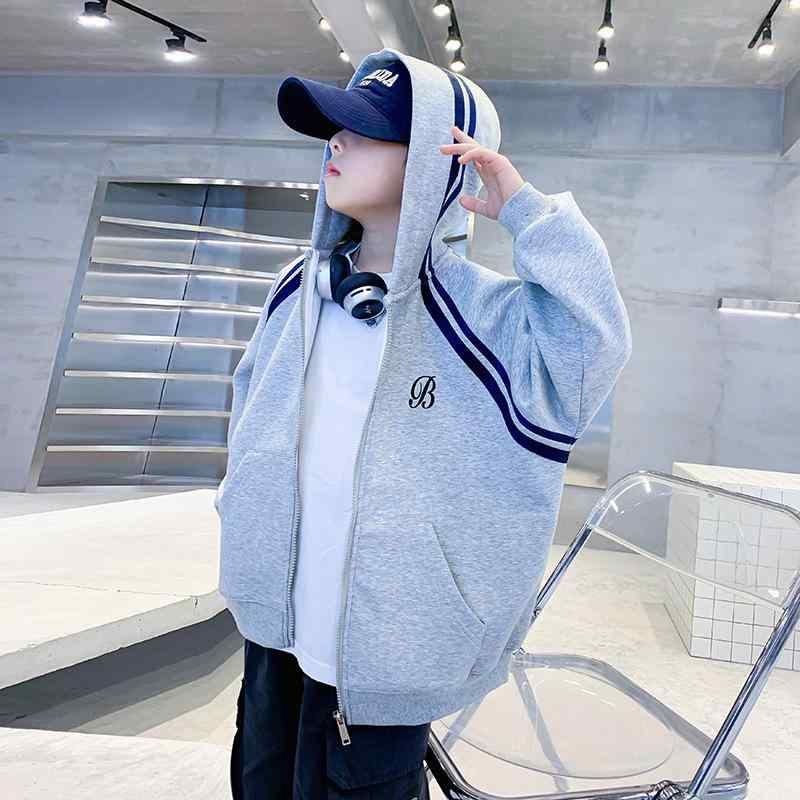 パーカー キッズ 男の子 ジュニア フード付き ジップアップ 薄手ジャケット 長袖 スウェット コットン 秋物 レタープリント 韓国風 トレンド